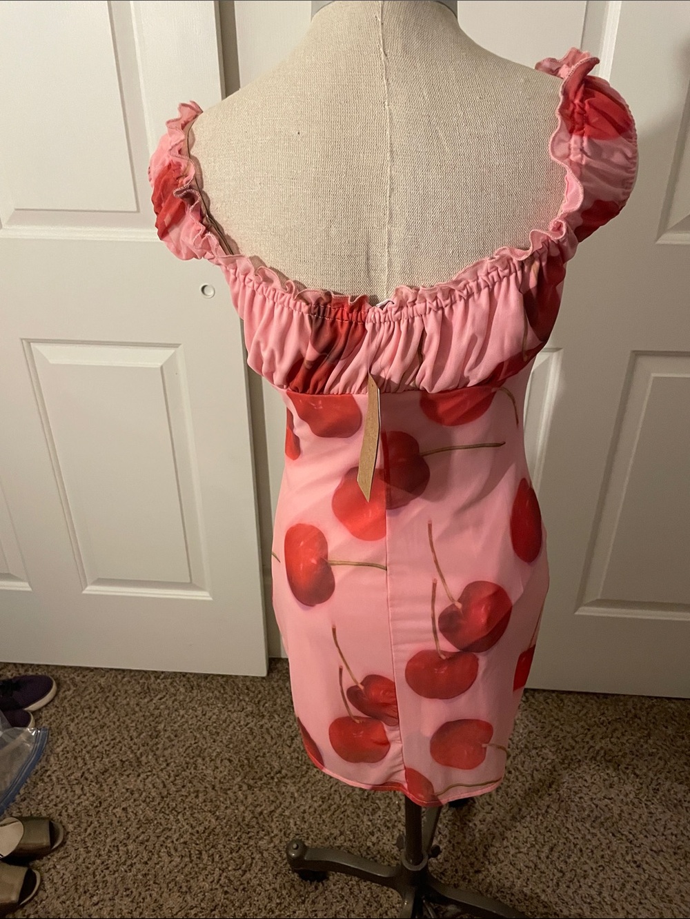 Kimchi Blue Pink Cherry-Print Ruffle Mini Dress - Picture 3 of 6